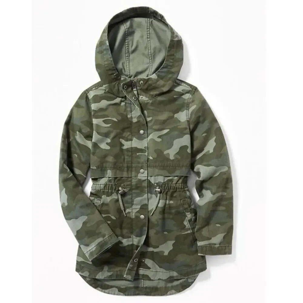Old Navy Girls Camo Hooded Trench Jacket Size Medium